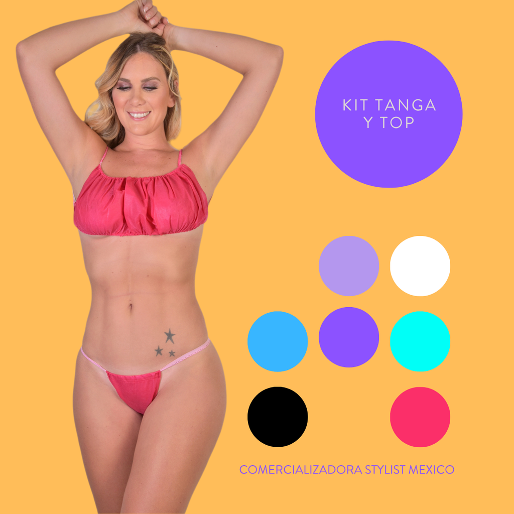 JUEGO DESECHABLE TOP Y TANGA PAQUETE DE 5 PIEZAS